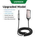 UGREEN Bluetooth 6.0 5.4 Handsfree Adapter Bluetooth 3.5mm AUX Music Navigation Streaming Microphone for Calls Car