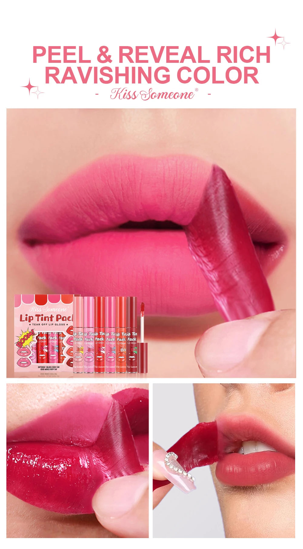 6pcs/1set Lip Stain, Peel Off Lip Stain Set, Long-Lasting, Moisturizing, Non-Drying,Smudge-Proof