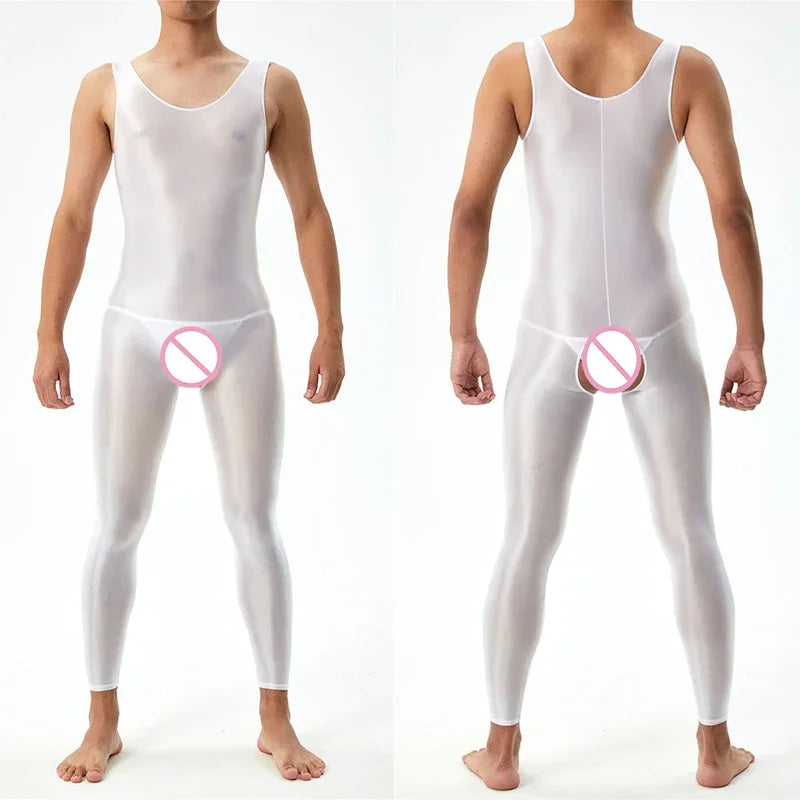 Lingerie Men Jumpsuits Bodystocking Crotchless See Through Gay Bodysuits Naughty Sleeveless Sheer Seamless Nightwear Bodywear