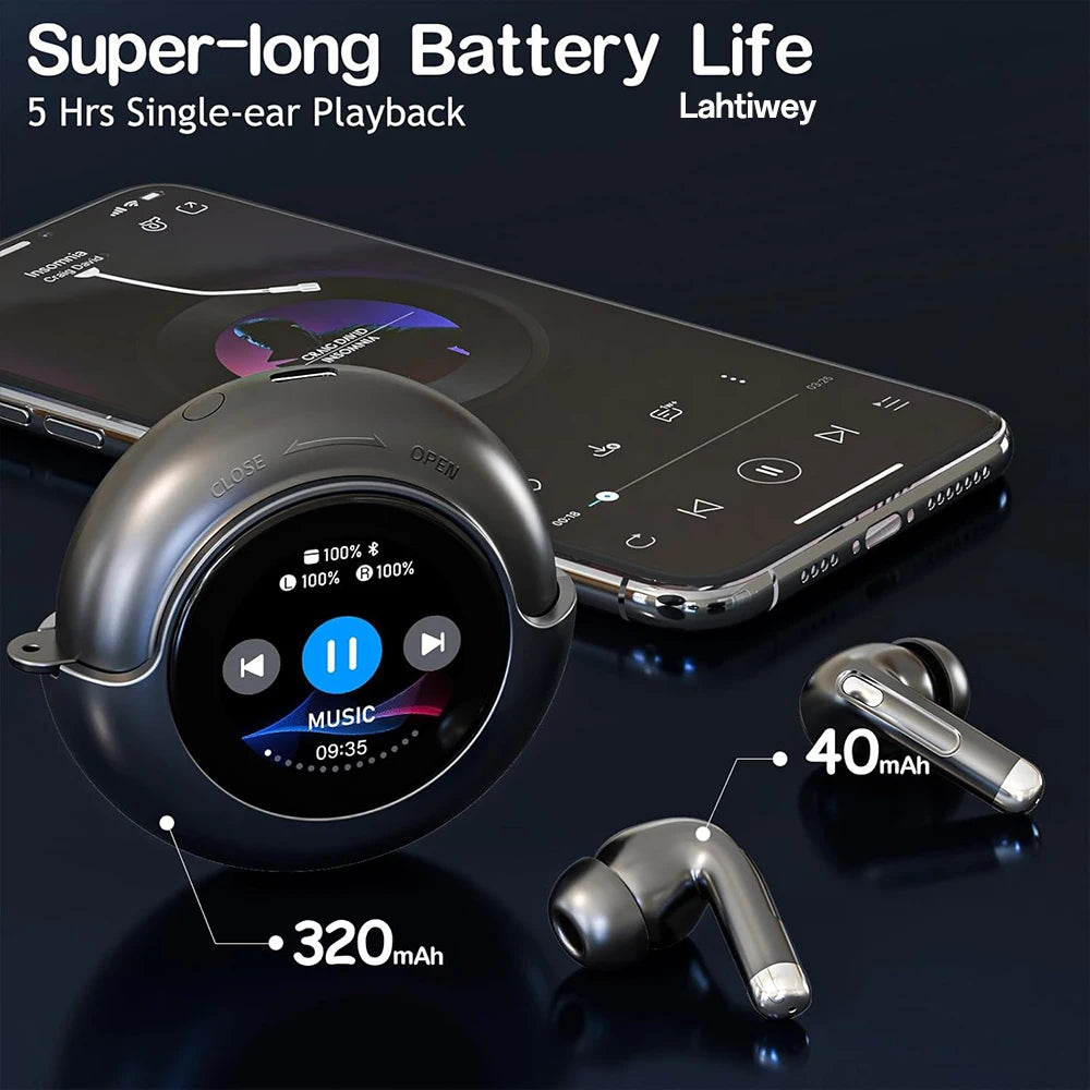 Bluetooth 5.4 Earphones Wireless Headphones with Touch Screen 40H Playtime Deep Bass Stereo Ear Buds with Mic IPX7 Waterproof