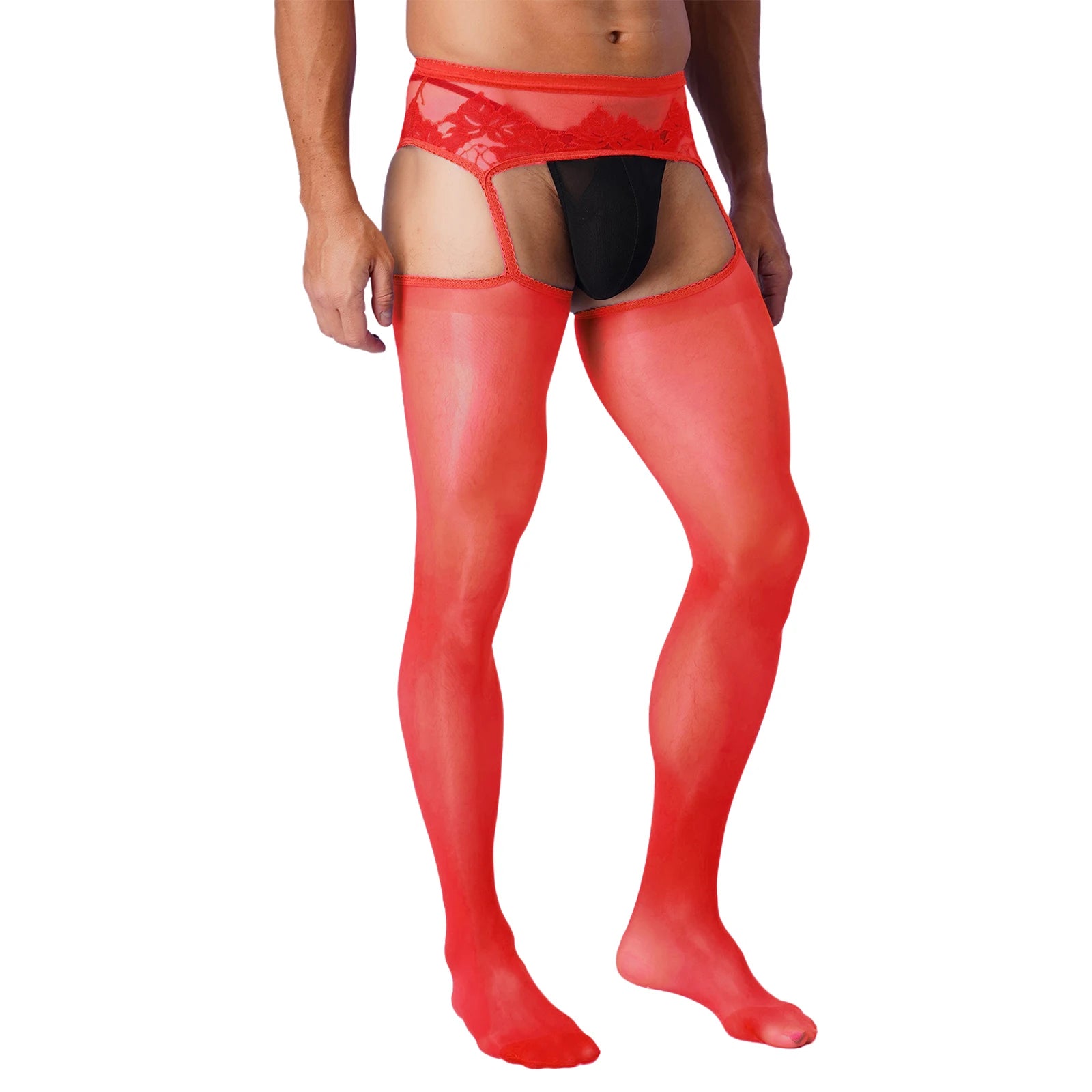 Lingerie Mens Ultra Thin Mesh Leggings Gays Pantyhose Floral Lace See Through Underpants Garter Stockings for Night Dating Wear