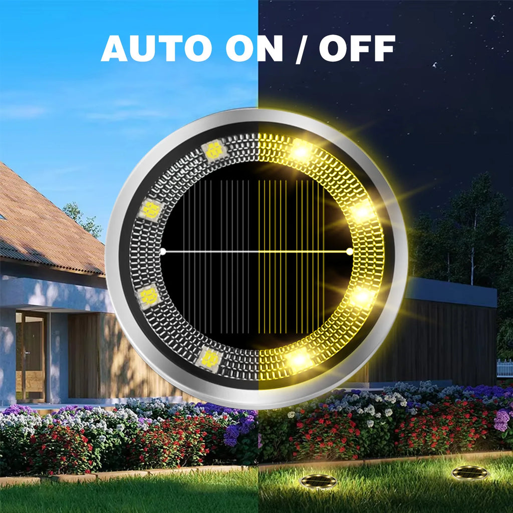 Solar Garden Lights Outdoor 8 LEDs Disk Underground Lamp With Side Light Spotlight Waterproof For Landscape Lawn Decor