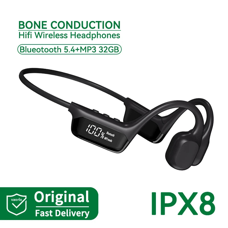 Bluetooth 5.4 Bone Conduction Wireless Headphones LED Display 32GB MP3 Player IPX8 Waterproof Swimming Sports HIFI Music Headset