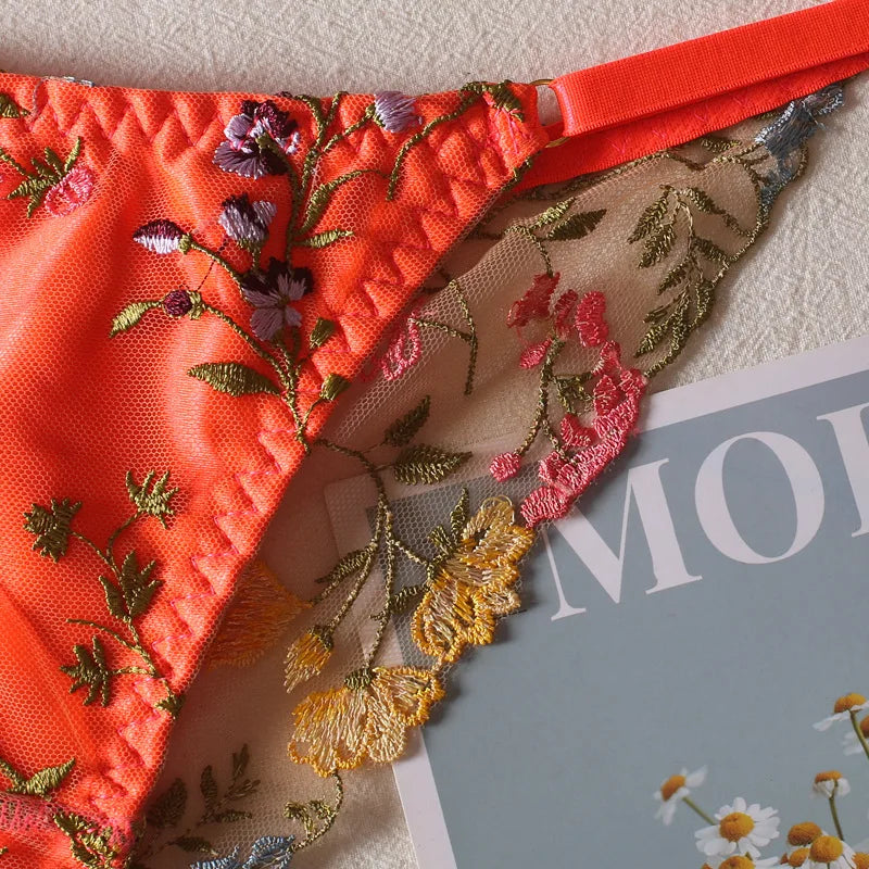 Women Bra and Briefs Sets Lace Flower Embroidery Sexy Perspective Underwire Erotic Lingerie Panty Two-Piece Underwear Set 2026
