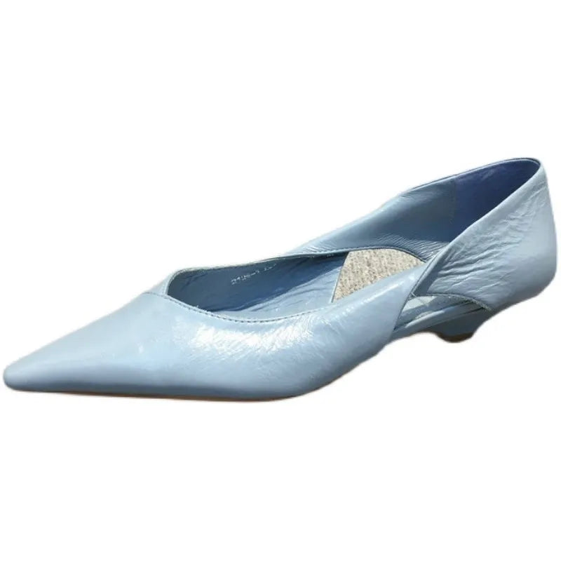 Shoes for Woman 2024 Comfortable Women's Summer Footwear Moccasins Blue Low Heel Elegant Pointed Toe High Quality Popular Young
