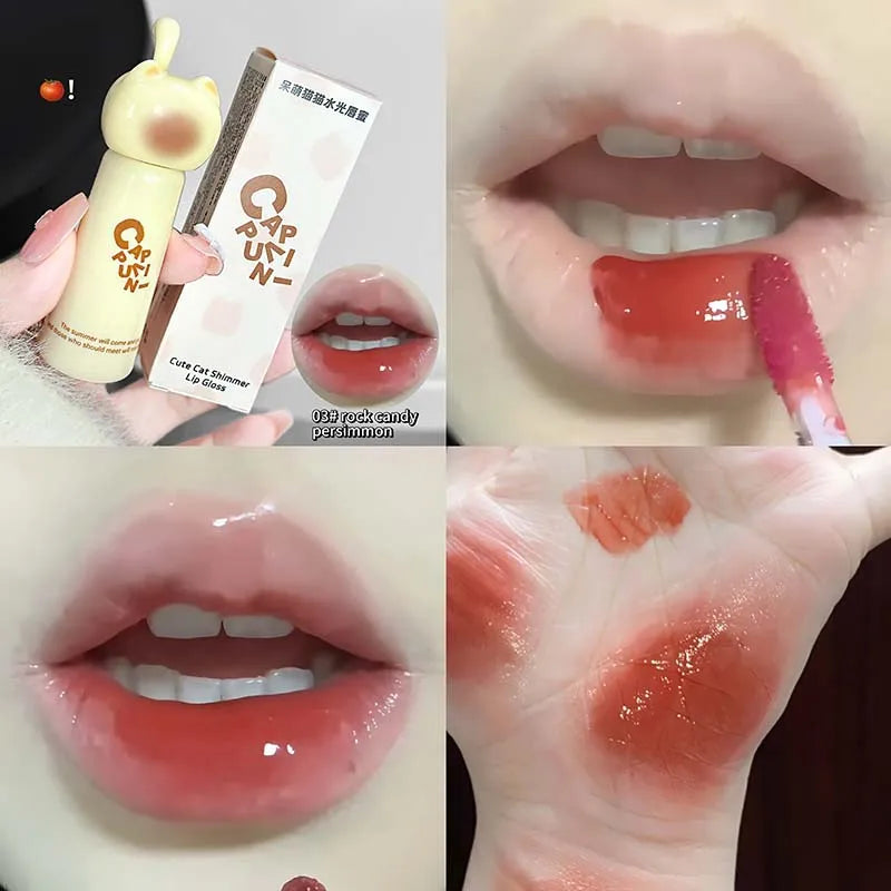 Cute Cat Lip Gloss - Moisturizing Smooth and Long-lasting Lip Glaze - 4 Shades Easy to Apply Lip Stain for Beginners