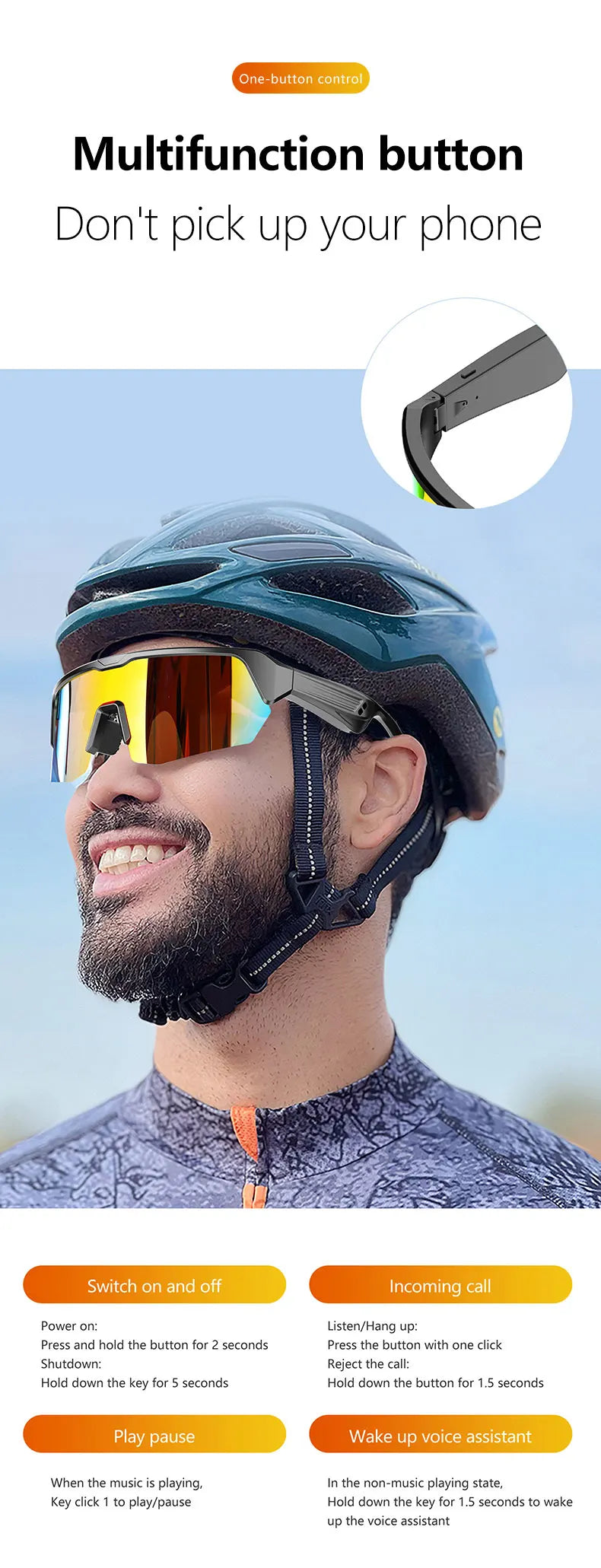Cycling Bluetooth Smart Glasses Technology Audio Call Remote Headset Sunglasses Sports Driving Music Earbuds Headphones