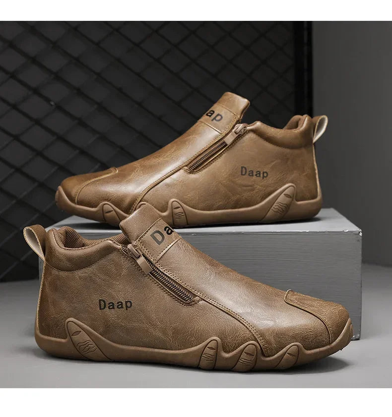 Men's Leather Shoes Ankle Boots Casual Leather Loafers Zipper Comfortable Formal Flat Solid Color White Shoes Driving Moccasins
