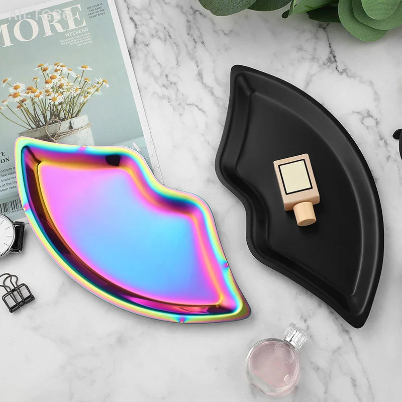 Lip Shaped Jewelry Tray Stainless Steel Metal Tray Female Jewelry Storage Tray Decorative  Home Cosmetics  xkdae