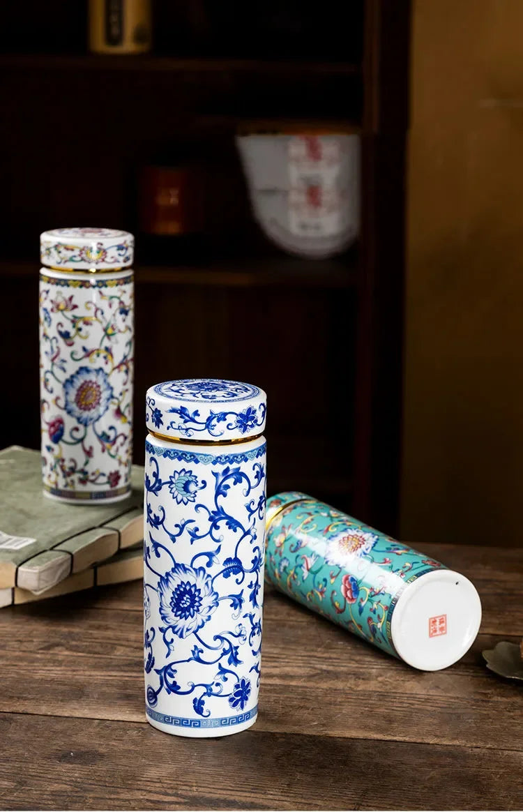 500ML Double-layer Ceramic Cups Enamel Thermos for Tea High-temperature Home Office Resistant Cups with Lids Portable Travel Mug