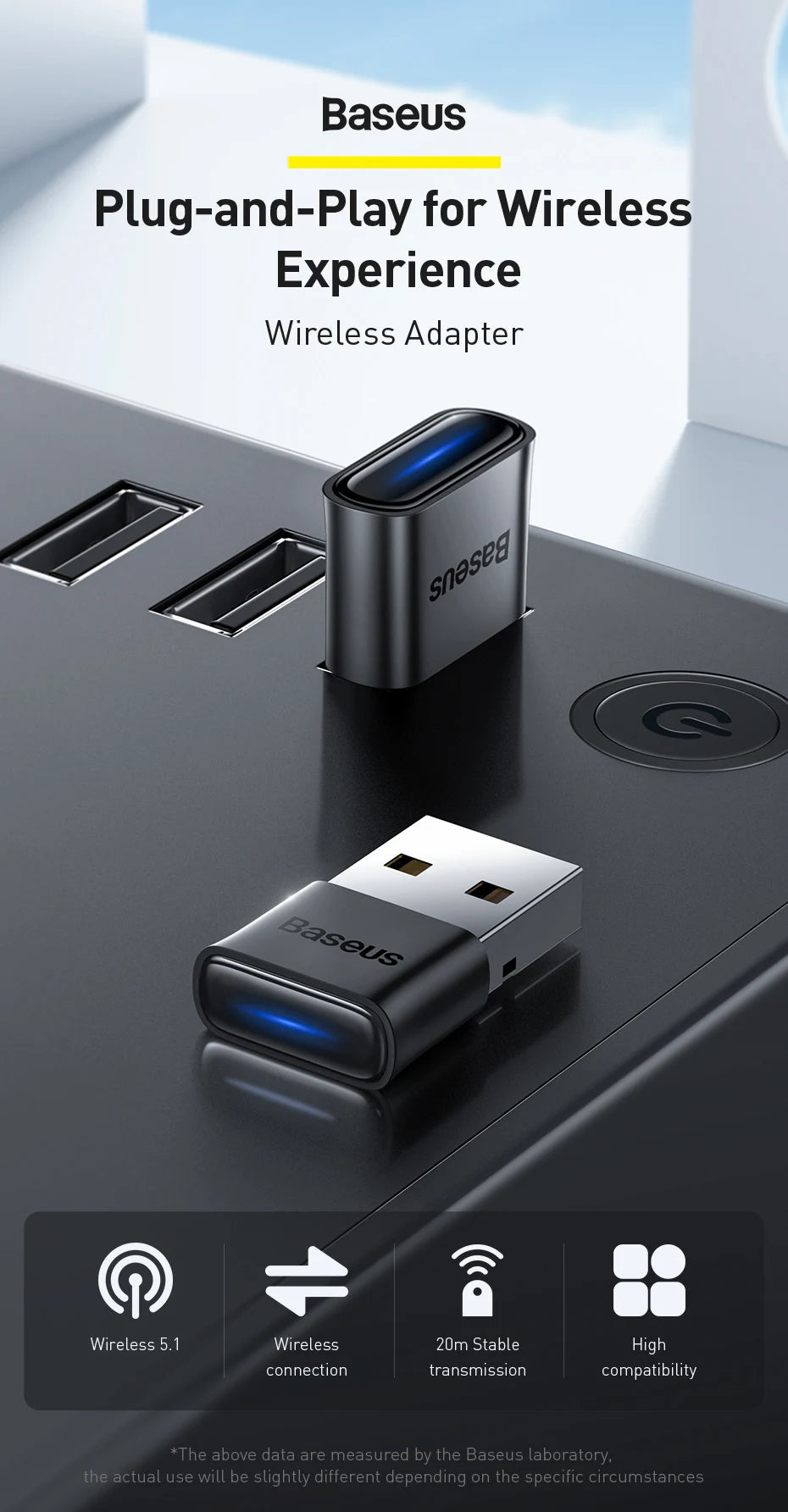 Baseus USB Bluetooth Adapter Bluetooth 5.1 Music Audio Receiver Transmitter For PC Speaker Laptop Wireless Mouse USB Transmitter