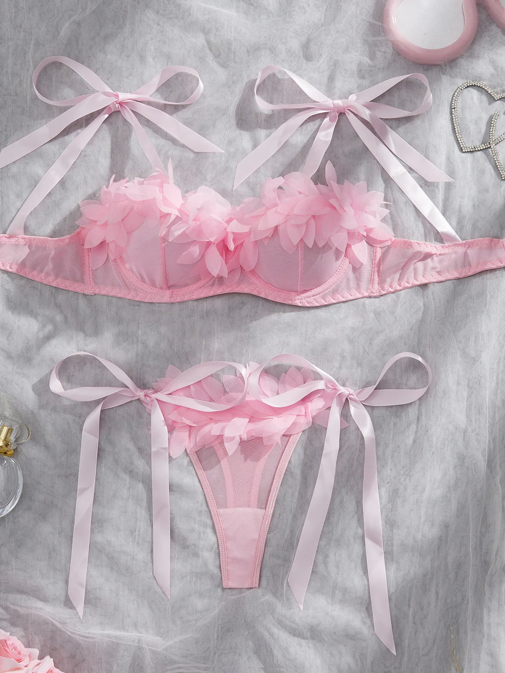 Adjustable Bra Set Girls Sexy Women Bralette Transparent Mesh Underwear Brassiere Thong Bras Lingerie Panties Sets