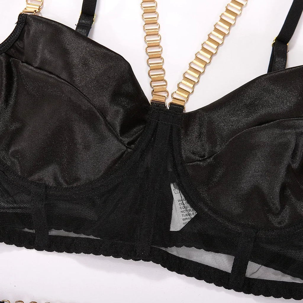 Bra Set Women Underwear Sexy Lingerie Chain Straps Bras with Panties and Garter Leg Ring Sensual Sets Intimate Langerie