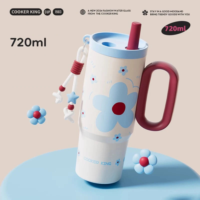 COOKER KING Spot Goods Vacuum Cup Thermal Mug Straw Insulated Ice Cup Car Thermal Mug with Handle Stylish Insulated Coffee Cup