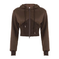 Sporty Activewear Solid Corset Style Hoodies Casual Zip-Up Long Sleeve Hooded Sweatshirt Women Autumn Winter Streetwear Coats