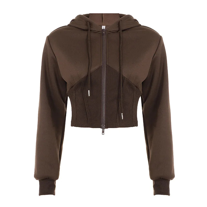 Sporty Activewear Solid Corset Style Hoodies Casual Zip-Up Long Sleeve Hooded Sweatshirt Women Autumn Winter Streetwear Coats