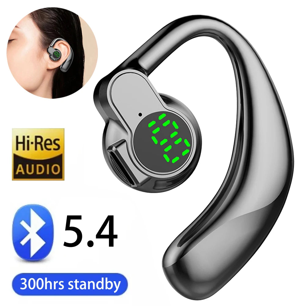 Bluetooth 5.4 Wireless Headphones Headset Handsfree Noise Cancelling Rotatable Sport Digital Display Single Ear Earhook Earphone