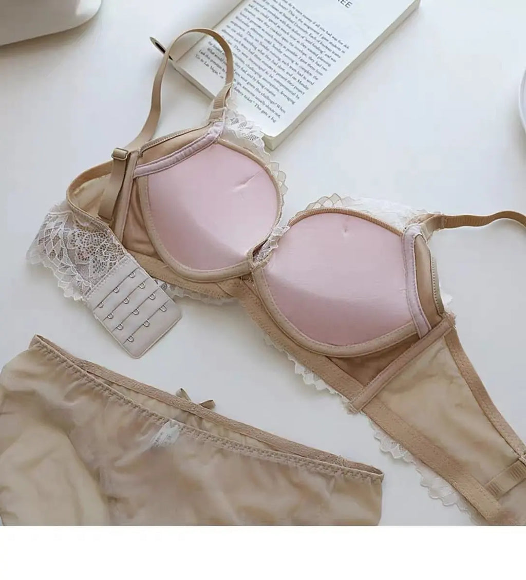 Women's Japanese Style Bra & Panty Set Luxury Lace Push Up Small Bust Support Adjustable Comfort No Gap Wirefree Free Shipping