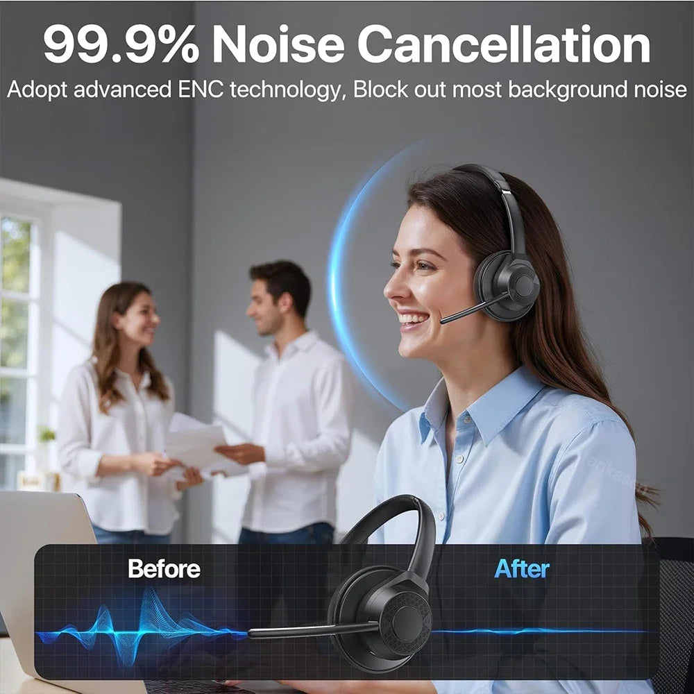 Wireless Bluetooth Headset Bluetooth 5.4 Headphones with Microphone Noise Canceling Multipoint Connect Wireless Headset for Work