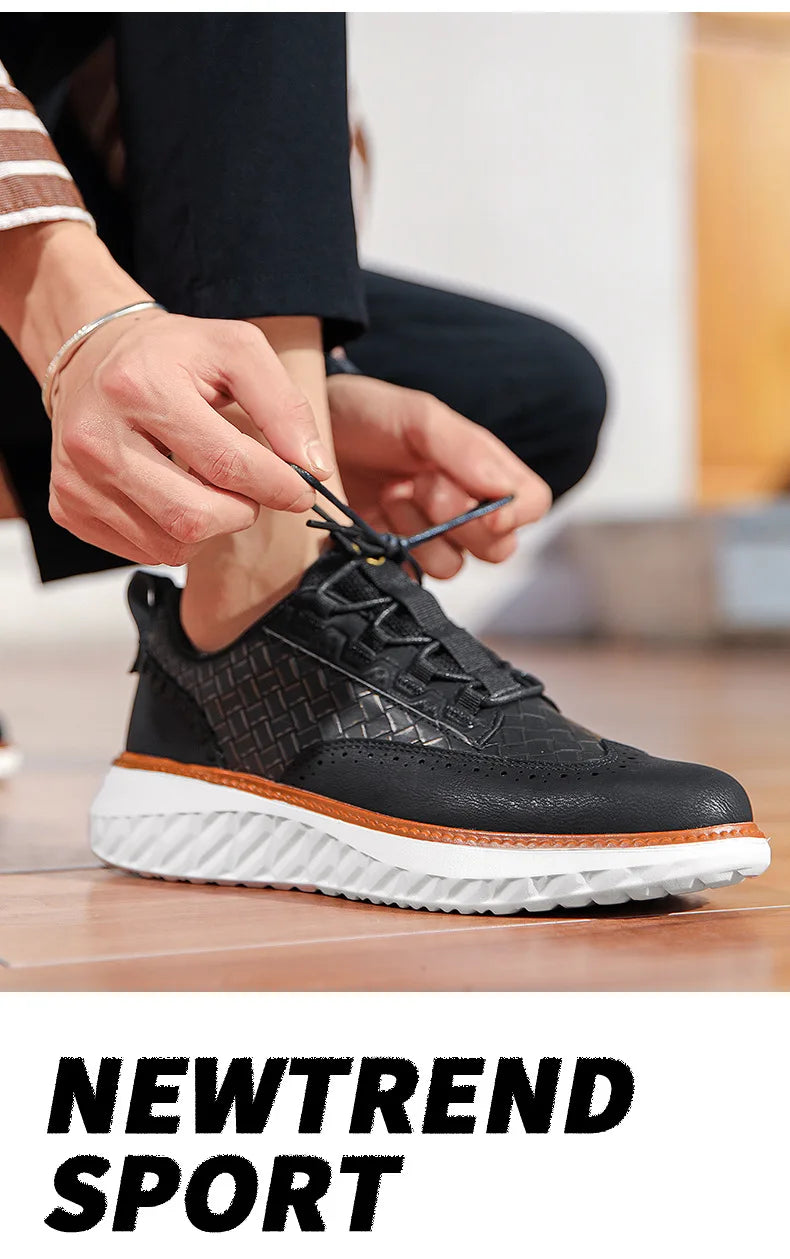 New Shoes for Men Leather Casual Shoes Fashion Breathable Brogues Sport Shoes Street Cool Chunky Sneakers