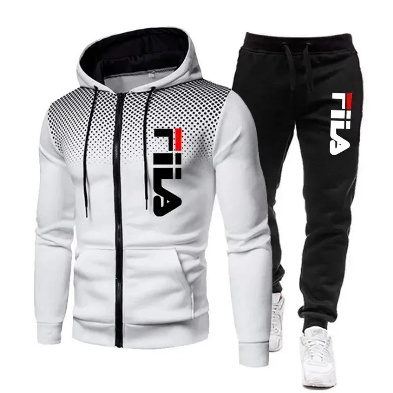 Men's Casual Jogging Fitness Fashion Sportswear Set for Autumn and Winter: Two-piece Zipper Sweatshirt + Sweatpants
