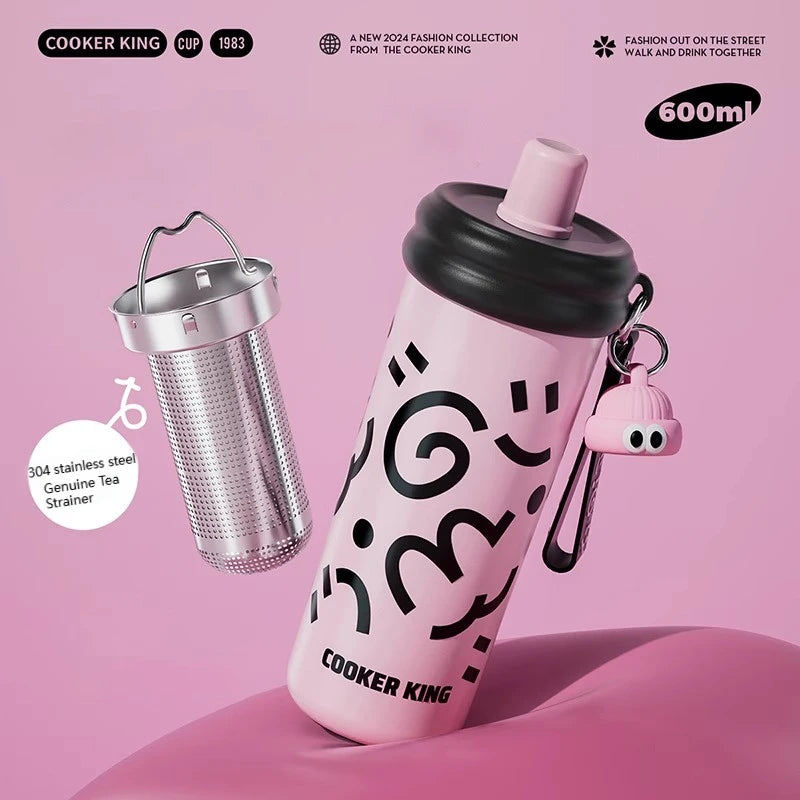 COOKER KinG Thermos Water Bottles Stainless Steel Thermal Straw Cup Tumbler Keep Cold and Hot Travel Mug Home Office Drinkware