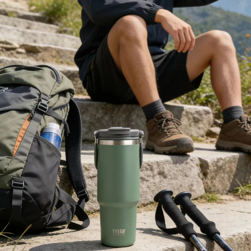 900ml Stainless Steel Thermos Cup  Portable Handle, Cold and Heat Preservation, Office Sports Outdoor Tumbler
