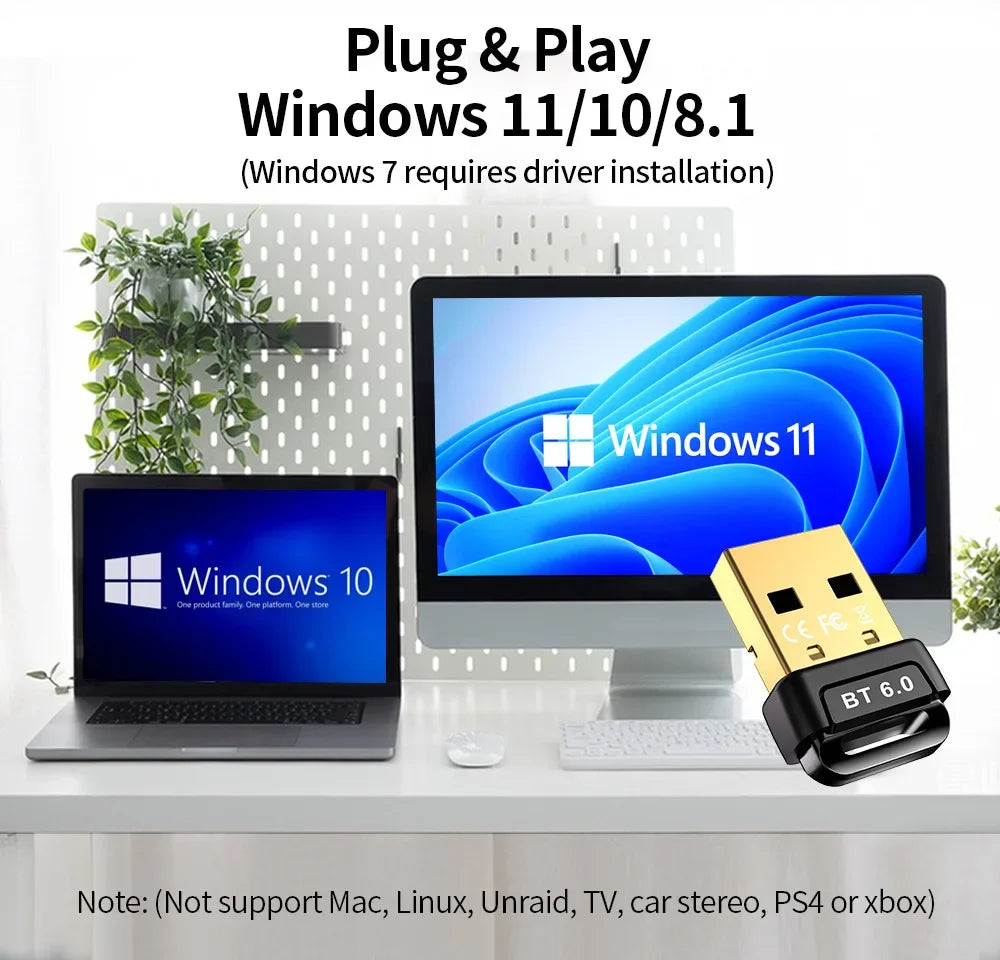 USB Bluetooth 6.0 5.4 Adapter Transmitter Bluetooth Receiver Audio Bluetooth Dongle Wireless USB Adapter for Computer PC Laptop