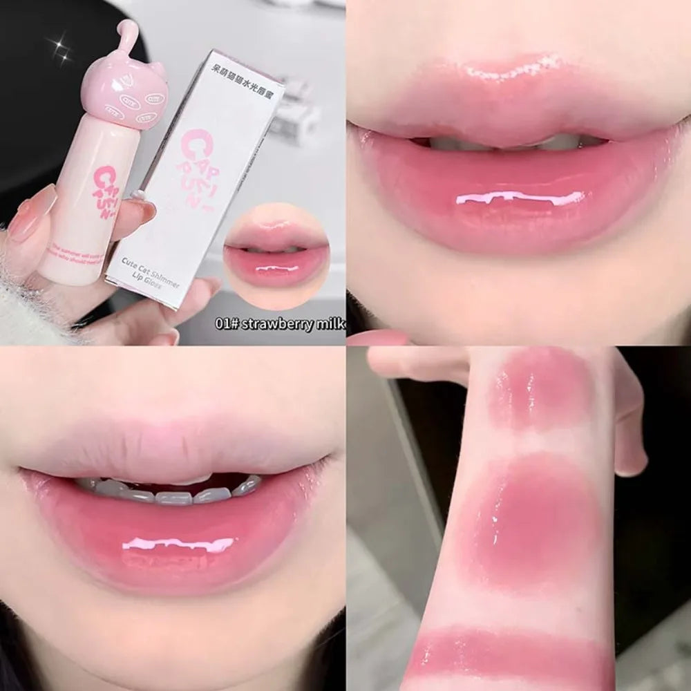 New Moisturizing Cat Lip Gloss Long Lasting Highly Pigmented Lip Stain 4 Shades Water Light Glossy Lip Makeup Beginners