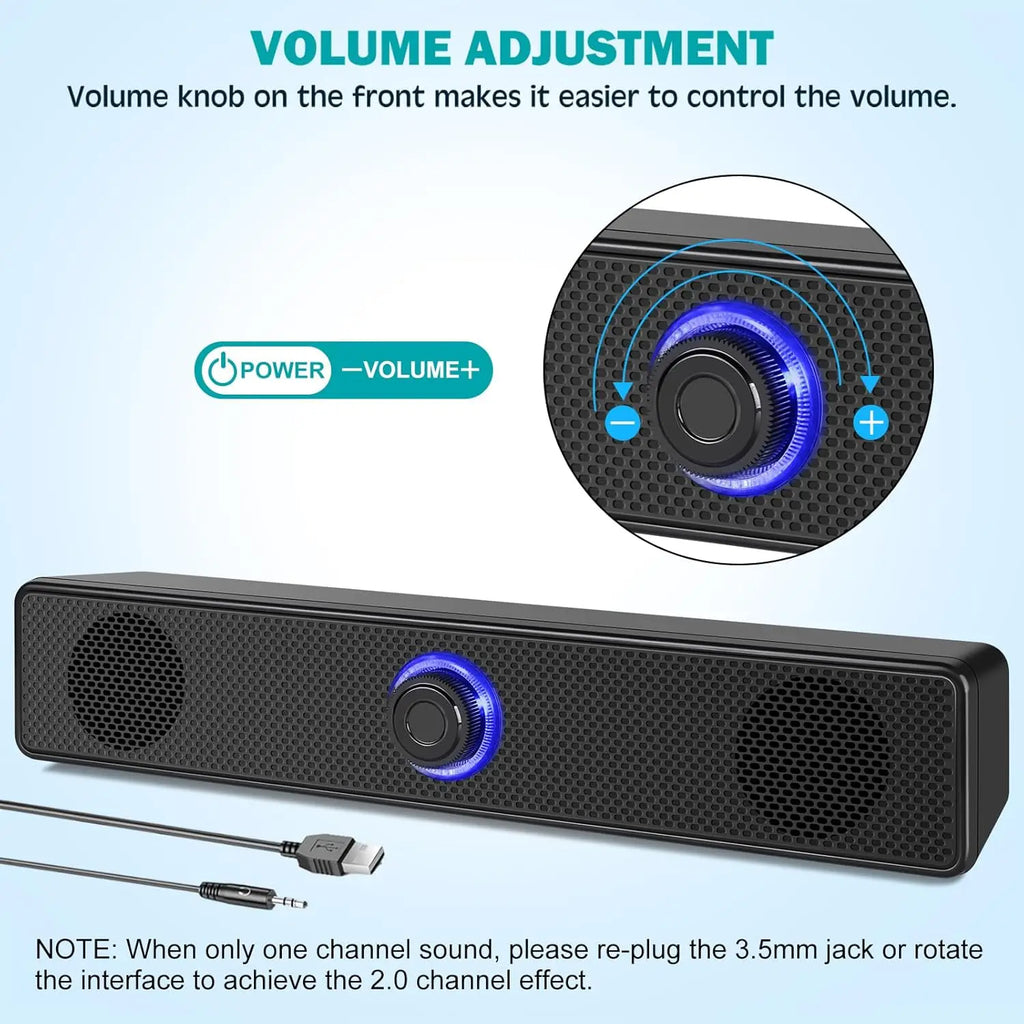 Bluetooth Computer Soundbar Speaker With Dual Speakers Powerful Bass Wired/Wireless Connection For PC Laptop Desktop