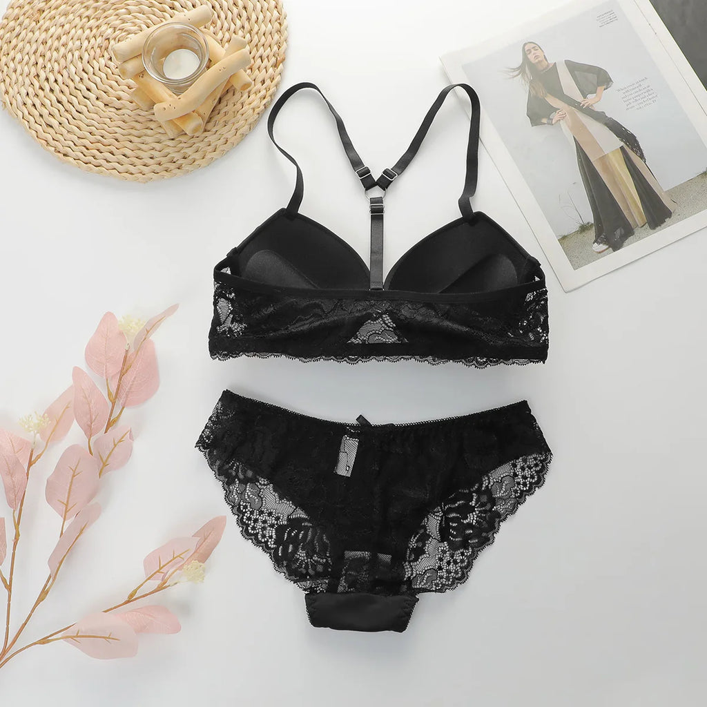 Front Closure Black Bra set sexy Panty Set for Women Thick Padded Cups Front Closure High Impact Support push up Lingerie A2156