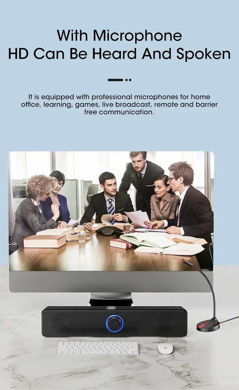 Bluetooth Computer Soundbar Speaker With Dual Speakers Powerful Bass Wired/Wireless Connection For PC Laptop Desktop