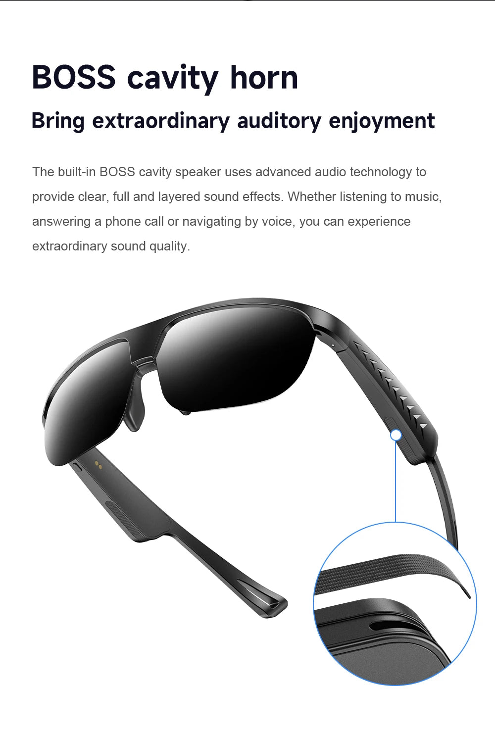 Fashion Bluetooth Smart Glasses Men Women Intelligent Noise ReductionBOSS Sound Chamber Speaker Clear Call UV Protection Lens