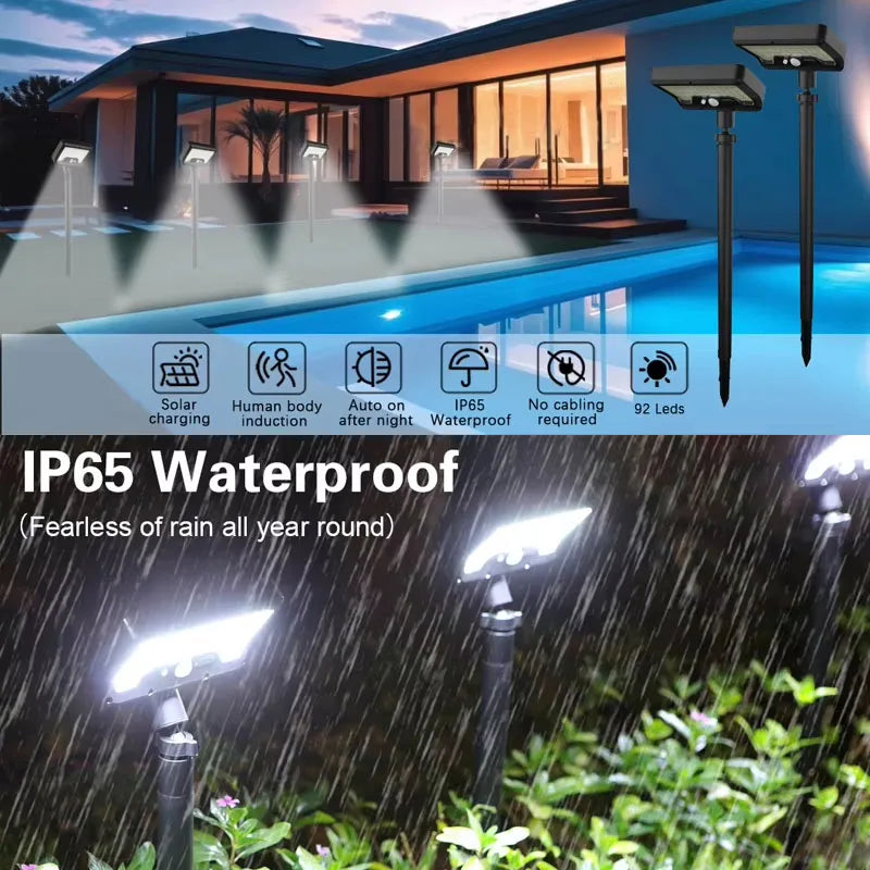 Solar Pathway Lights 92 LEDs Motion Sensor Garden Light Type-C Rechargeable Adjustable Angle for Walkway Driveway Sidewalk Patio
