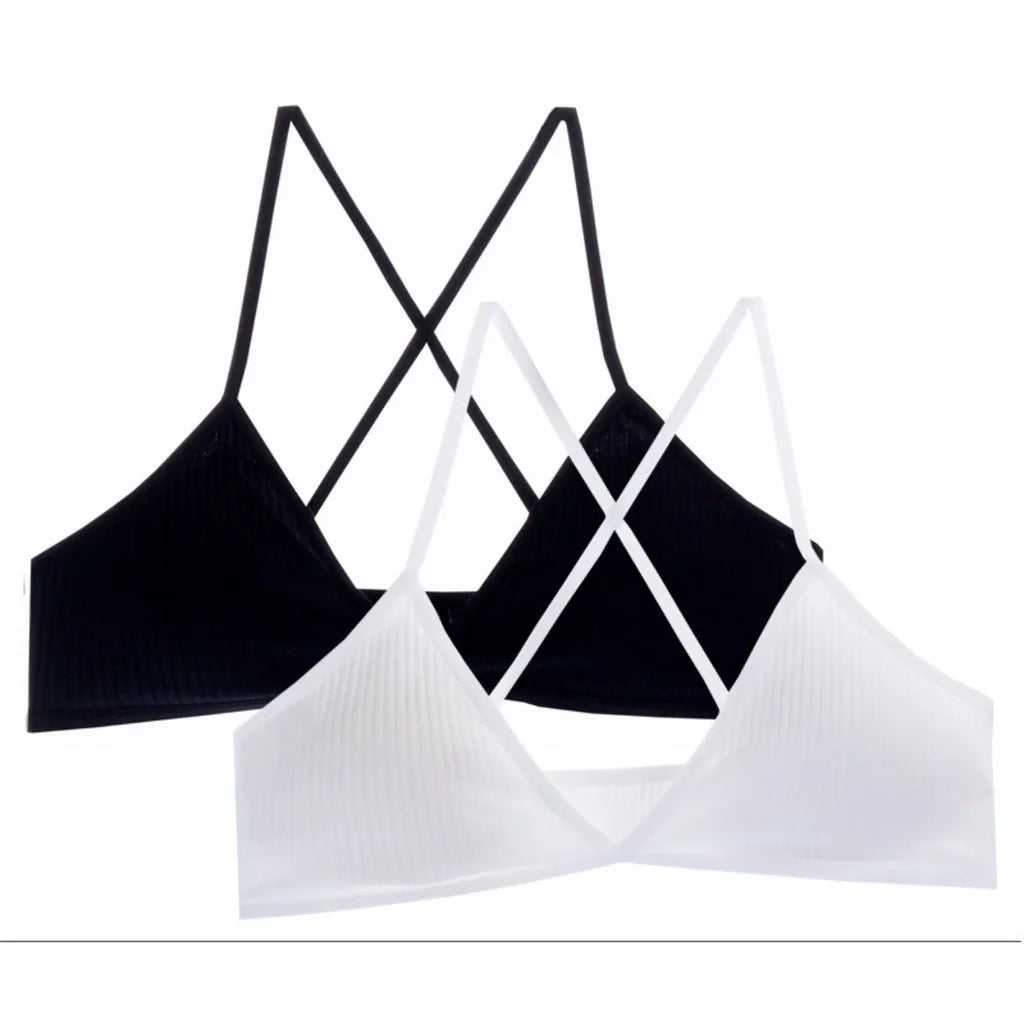 Sexy Bra Panties Women Lingerie Unpadded Bra Sexy Deep V Triangle Cup Cross Back Cotton Sports Set Panties