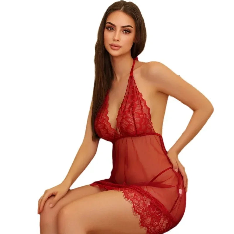 Sexy Lingerie Halter Lace Lace Women's Pajamas See-through Dress Bdsm Woman Clothing Lingerie Ultra Sexy Plus Size Lingerie