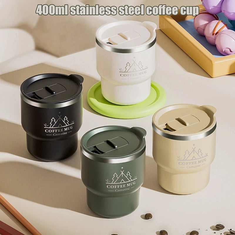 400ML Thermal Cup 304 Stainless Steel Double Layer Insulated Water Cup Office Milk Coffee Mug Student Portable Sealed Tumbler