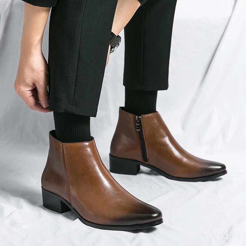 Men's Shoes Chelsea Boots Causal Business Retro Ankle Boots Man Walking Shoes Pu Leather Shoes Waterproof Classic Loafers Men