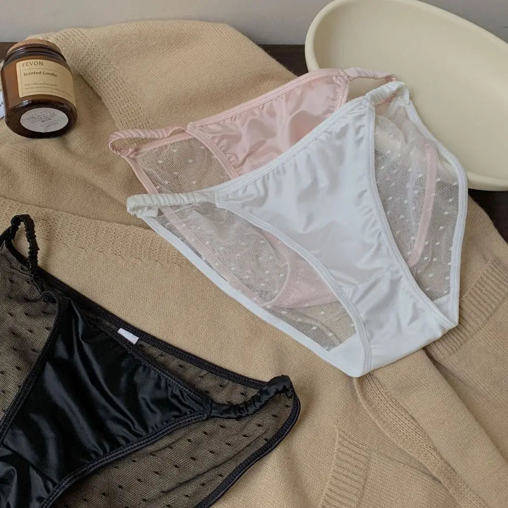 Lingerie Ice Silk Low Rise Briefs Women Korean Soft Seamless Lingerie Transparent Cotton Crotch Mesh Panties Smooth