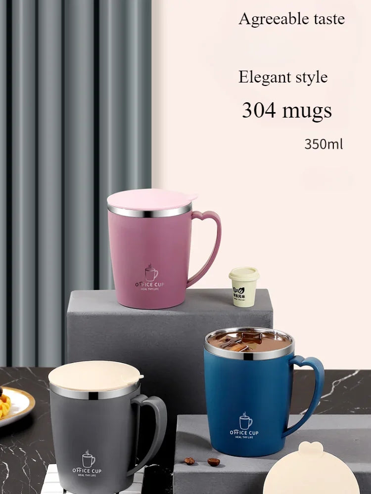 Portable Thermal Water Bottle 350ml Thermos Mug 304 Stainless Steel Coffee Cup with Handle Leak-Proof Vacuum Flask Insulated Cup