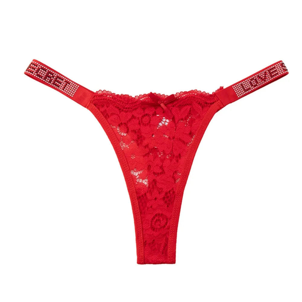Lingerie Crystal Lace Flower Panties Low-waist Cotton Crotch Seamless Thong Underpants Embroidery Bikini Underwear Women Gifts
