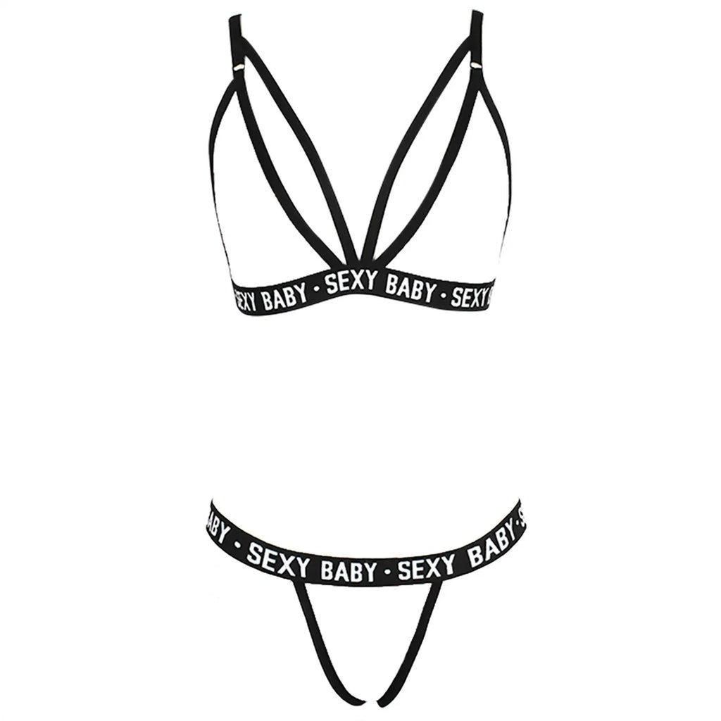 Women's sexy lingerie set sexy letter bikini bra and thong set women's sexy erotic clothing pajamas bikini lingerie