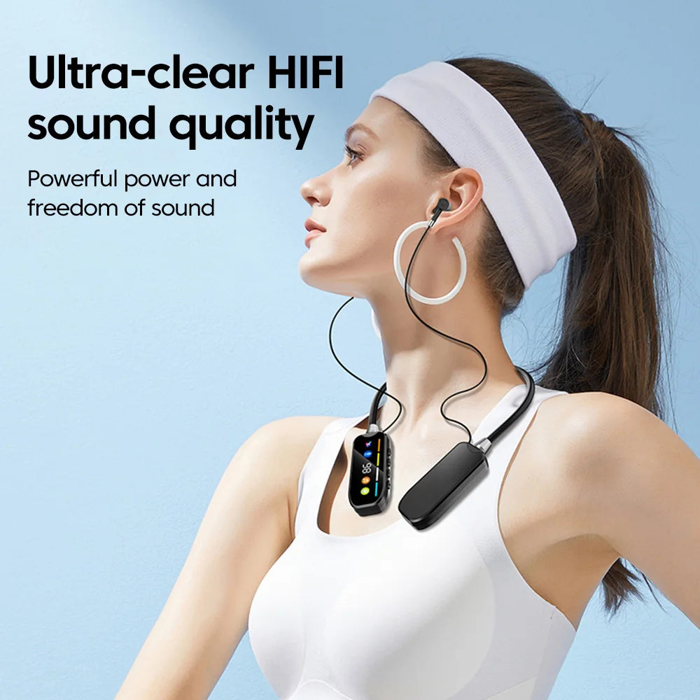 Bluetooth 5.4 Wireless Earphones Neck Mounted Headphones Gaming LED Display Hifi Stereo Sports Headset Halter Magnetic Earbud
