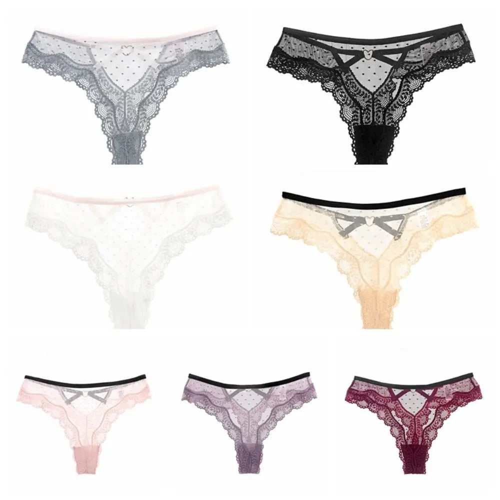 Lingerie Low Waist Lace Panties Thong Hollow Out Underwear for Women Transparent Dots Mesh Lace Briefs Girl