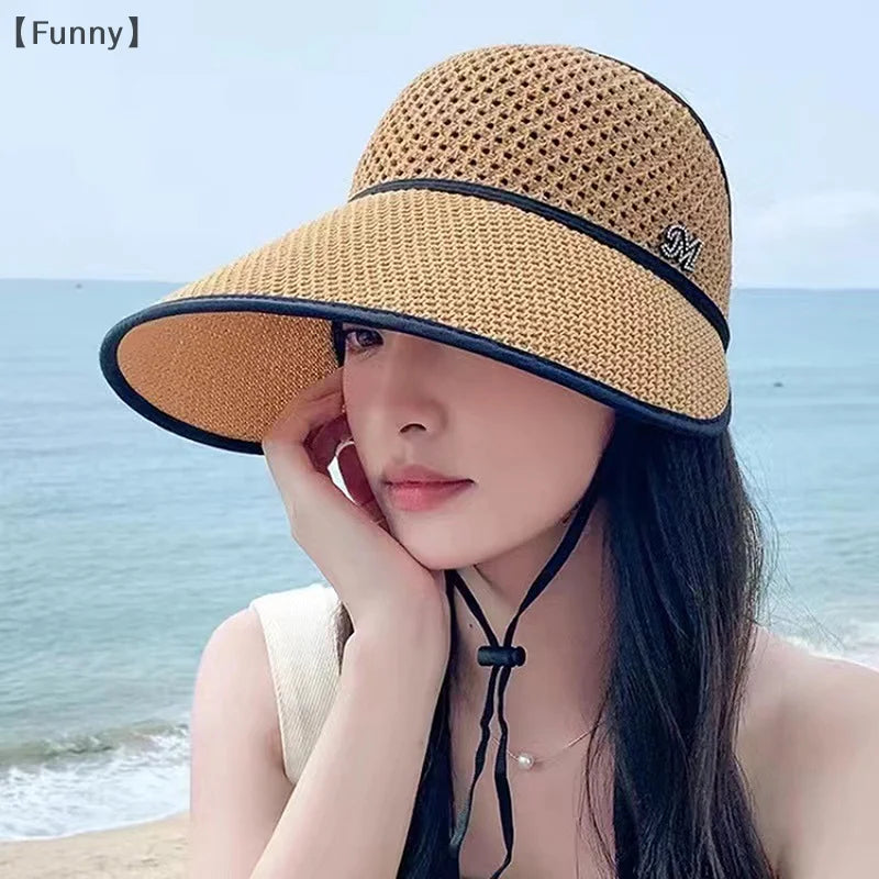 Summer Straw Empty Top Sun Hat For Women Wide Large Brim Visors Hat Travel Sun Hat Women's Hat Beach UV Protection Caps