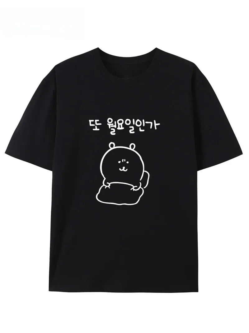 Summer  Short Sleeve T-Shirts Fashion Cute Cartoon Print Round Neck Breathable for Oversized Casual Loose Unisex Top