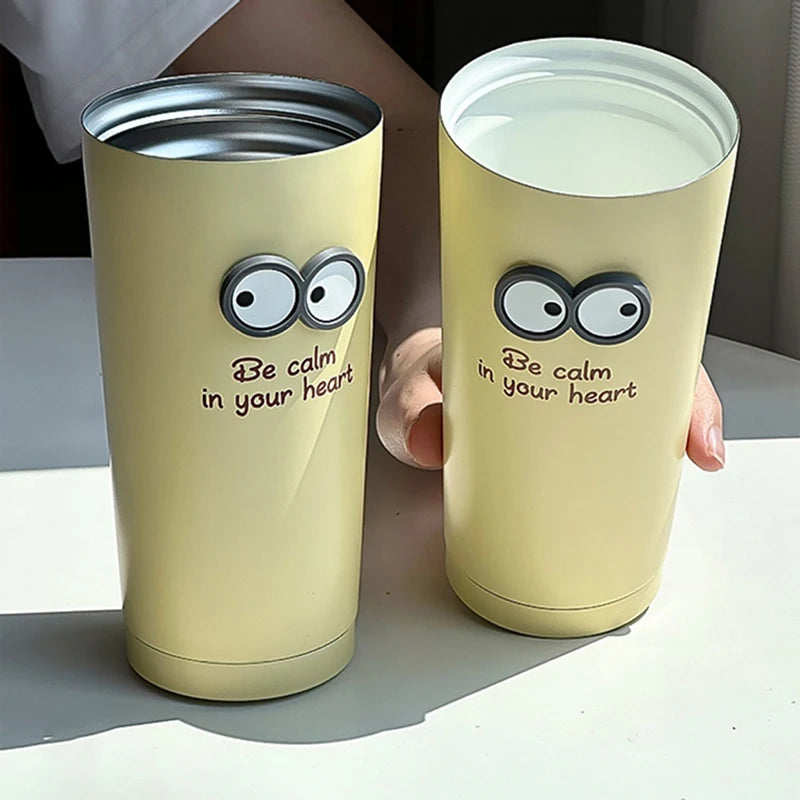 Luxury Thermal Coffee Cups Ceramic Tumbler Portable Water Bottle With Straw Stainless Steel Tea Thermos Bottle Women Men Gift
