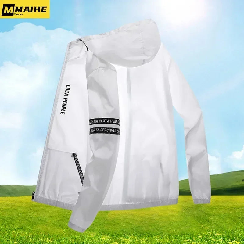 Summer  Sun-Protective Thin Jacket Men tactic Hiking Fishing Cycling Hooded Gym Sport Windbreaker Ultra Light Coats jogging