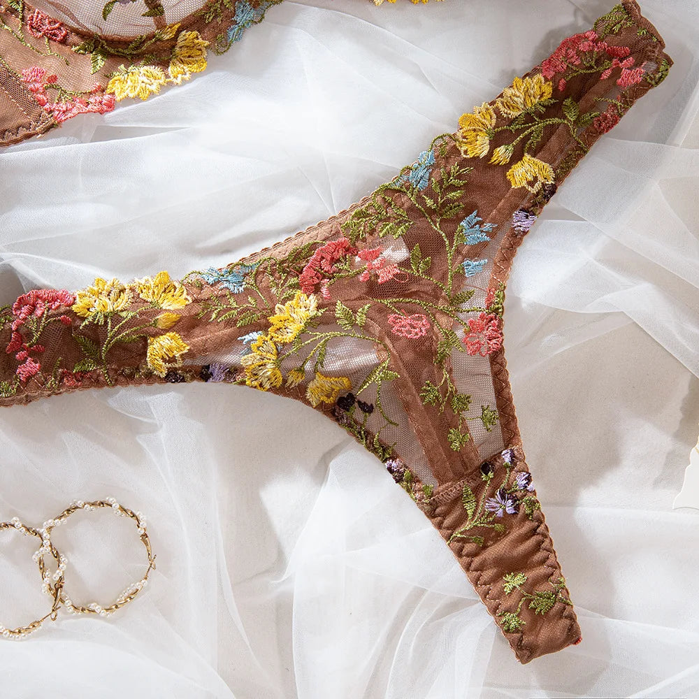 Bra Set Floral two-piece set with perspective Women sets underwear without censorship Fantasy clothing sexy lingere outfit xxx