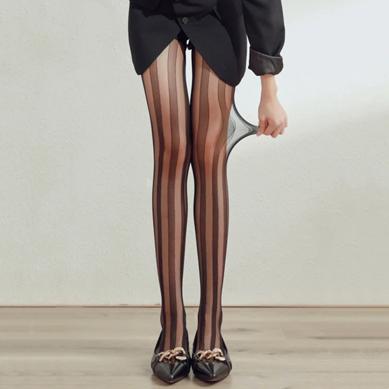 Lingerie Striped Tights Women Sexy Lace Mesh Fishnet Stockings Women Pantyhose Female Hosiery Sexy Slim Women Tights Pantyhose